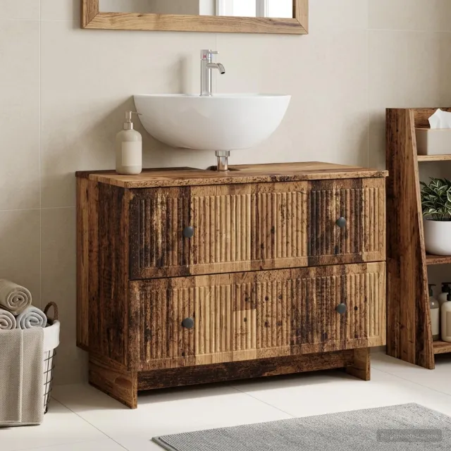 vidaXL Badkamer wastafelkast EDE Oud hout 82 x 41 x 59 cm Bewerkt hout bruin, foto 2