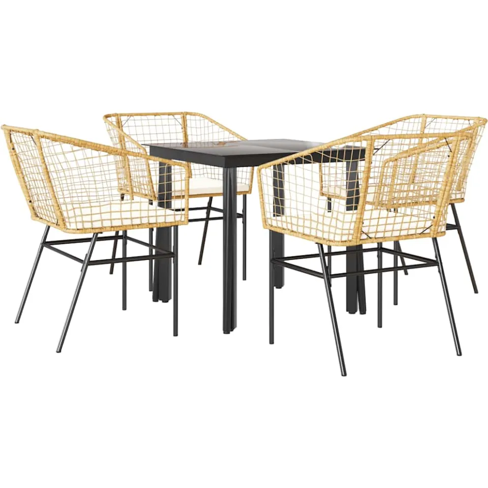 vidaXL 5-delige Tuinset met kussens poly rattan glas bruin