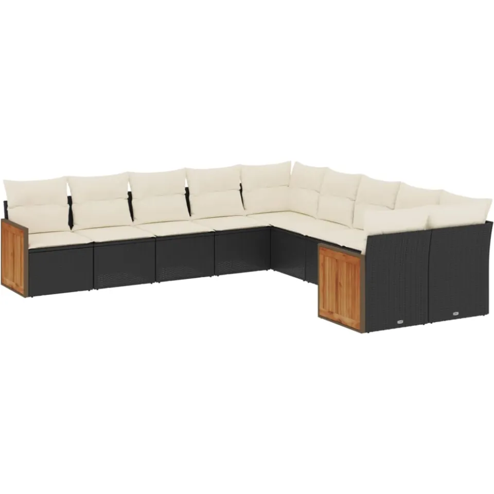 vidaXL 10-delige Loungeset met kussens poly rattan zwart, foto 3
