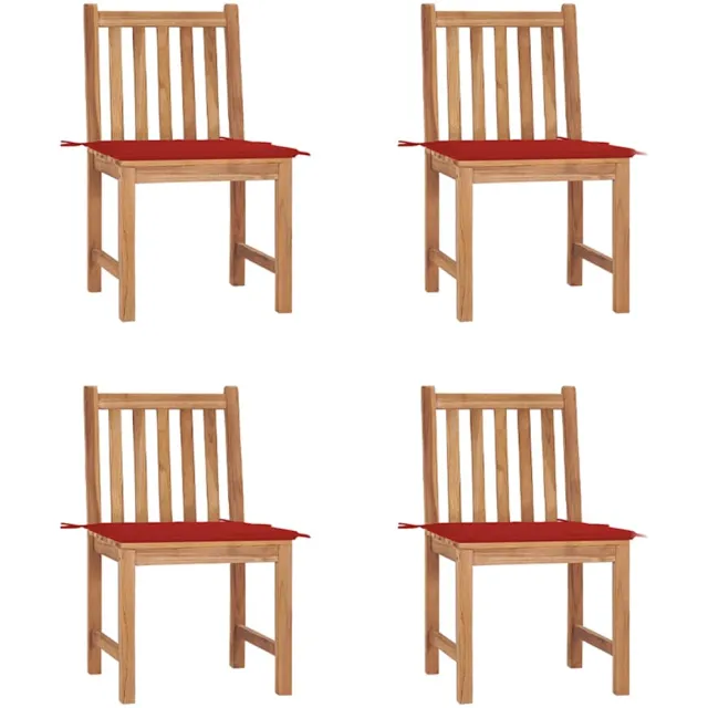 vidaXL Tuinstoelen 4 st met kussens massief teakhout Rood