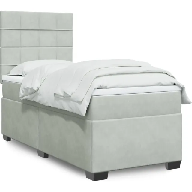 vidaXL Boxspring met matras fluweel lichtgrijs 100x200 cm grijs