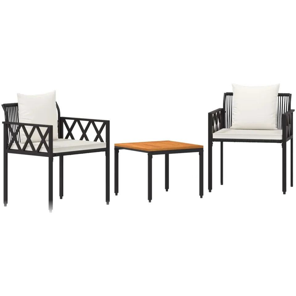 vidaXL tuinmeubelset 3 st Zwart en Cream Wit poly rattan