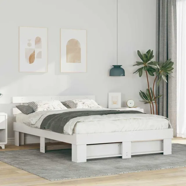 vidaXL Bedframe met hoofdeinde Wit 140 x 200 cm Massief grenenhout