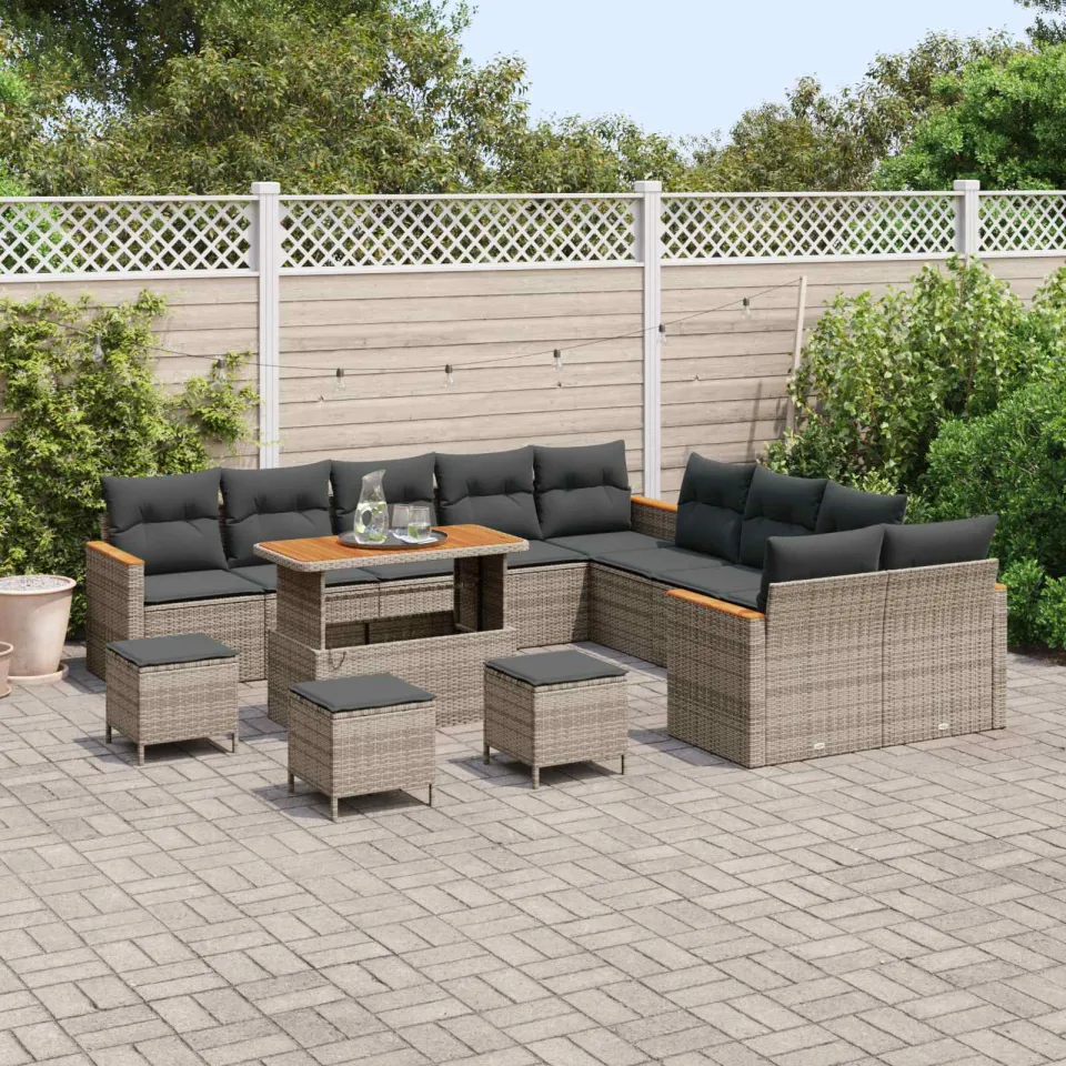 vidaXL Tuinbankenset 14 st Grijs poly rattan, foto 3