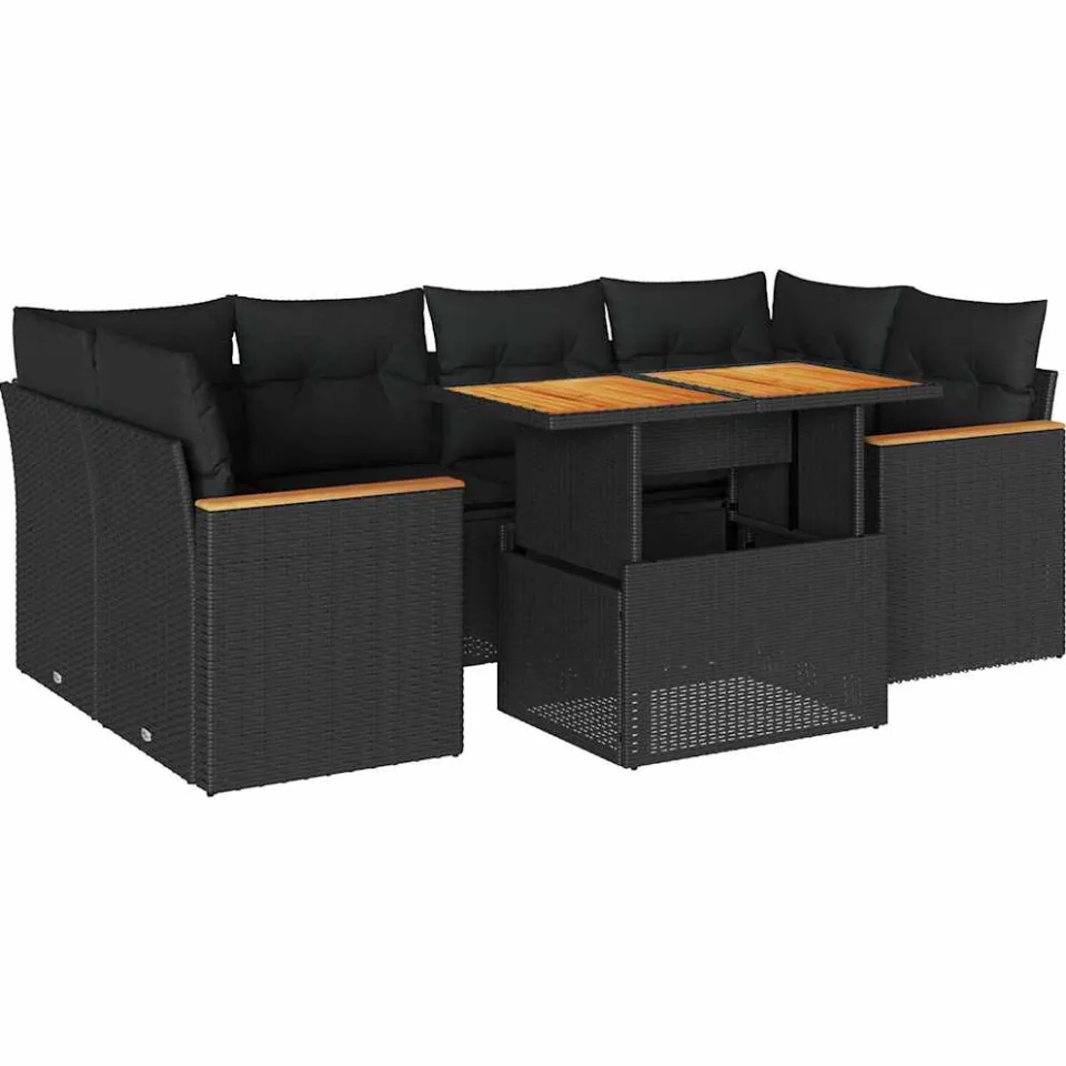 vidaXL 6-delige Loungeset met kussens poly rattan acacia zwart, foto 3