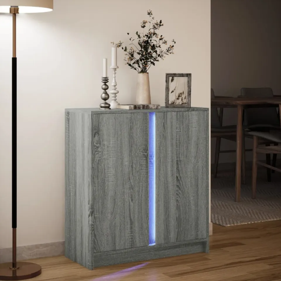 vidaXL Dressoir met LED 77x34x85 cm bewerkt hout grijs sonoma eiken, foto 4