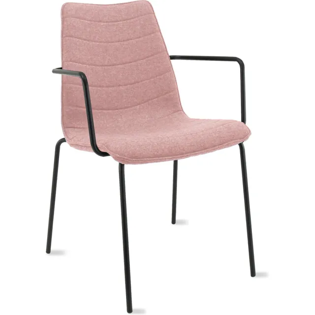 Workliving Verona Eetkamerstoel / Vergaderstoel - Met Armleuningen - Wolvilt Fenice 152 zachtroze - frame zwart Roze - Zwart - Armleuningen