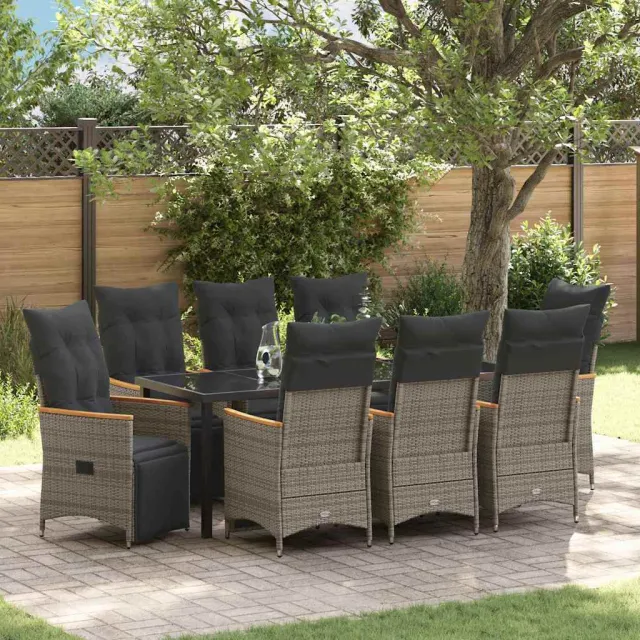 vidaXL Tuin eettafelset 9 st Grijs poly rattan
