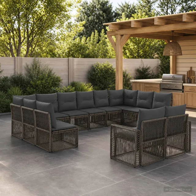 vidaXL Tuinbankenset 12 st 12-zits Grijs en Donkergrijs poly rattan