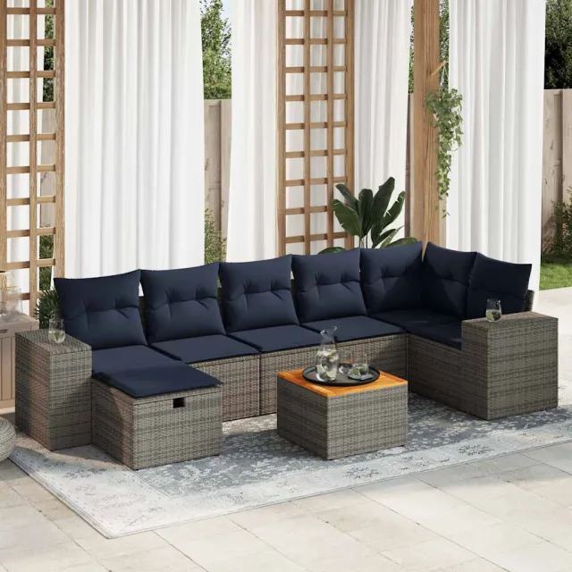 vidaXL 8-delige Loungeset met kussens poly rattan grijs, foto 2