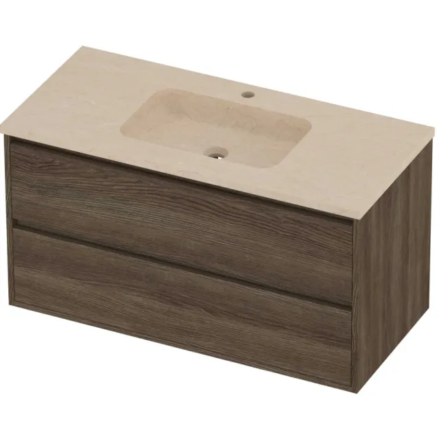 Proline Rollo Badmeubelset Hardsteen Elegant 2 Laden 100x46x54 cm Sand Stone Vital Oak Eiken