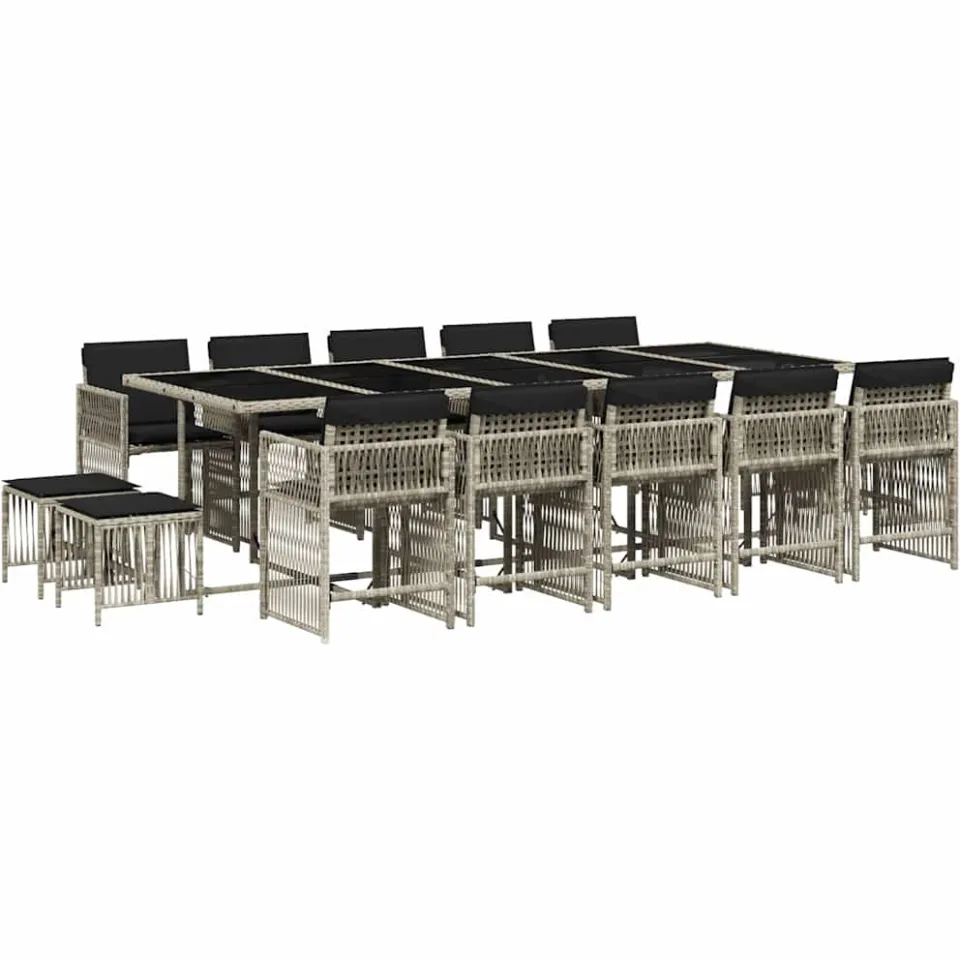vidaXL 15-delige Tuinset met kussens poly rattan lichtgrijs grijs, foto 3