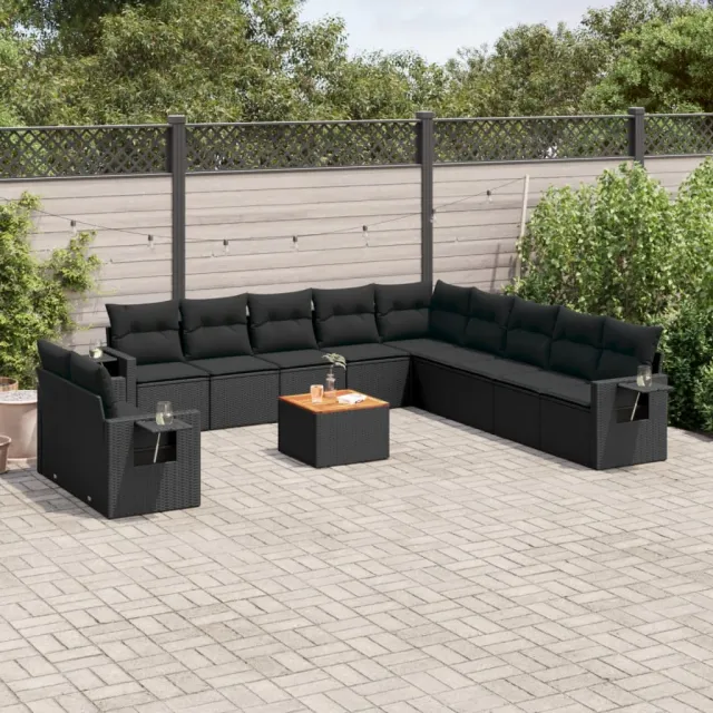 vidaXL 12-delige Loungeset met kussens poly rattan zwart, foto 2