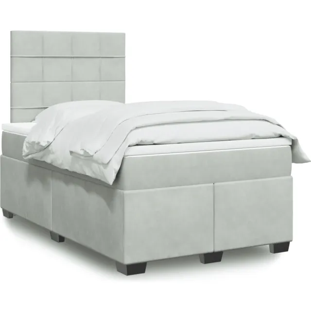 vidaXL Boxspring met matras fluweel lichtgrijs 120x200 cm