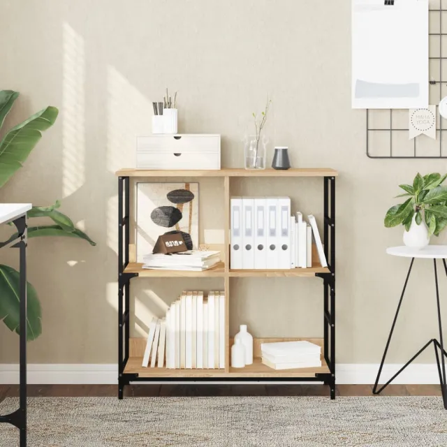 vidaXL Boekenrek 78,5x33x82 cm bewerkt hout en ijzer sonoma eikenkleur Bruin