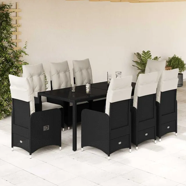 vidaXL 9-delige Bistroset met kussens poly rattan zwart, foto 2