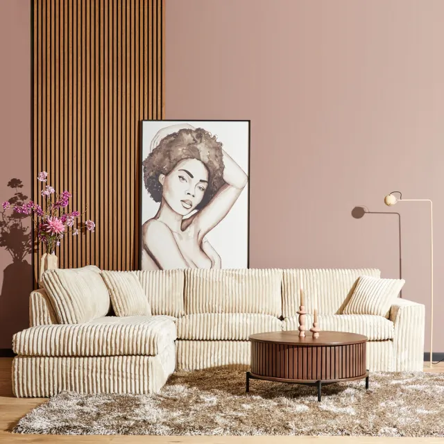 Mysofa Hoekbank Teddy - Beige Teddy - Links - 271x199x91cm