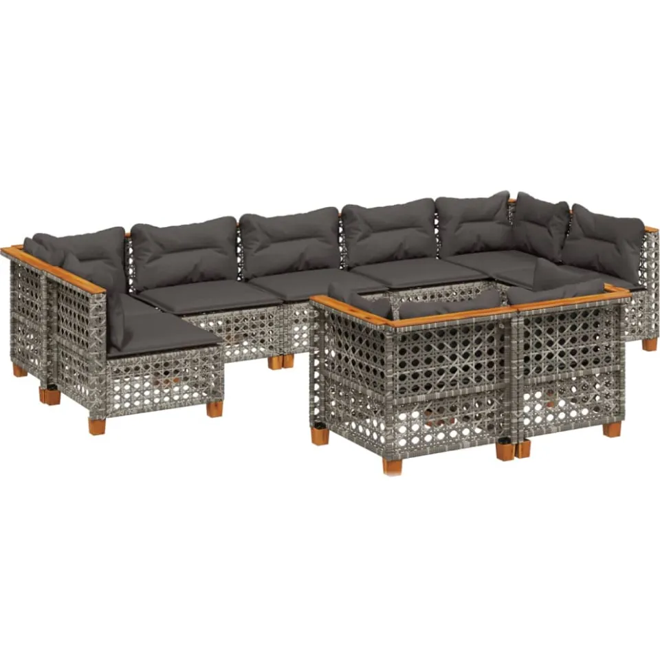 vidaXL 9-delige Loungeset met kussens poly rattan grijs, foto 3
