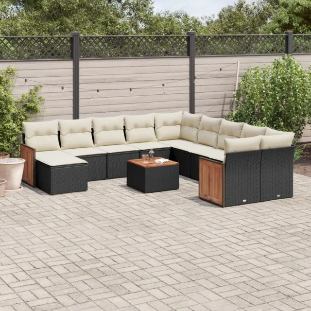 vidaXL 12-delige Loungeset met kussens poly rattan zwart, foto 2
