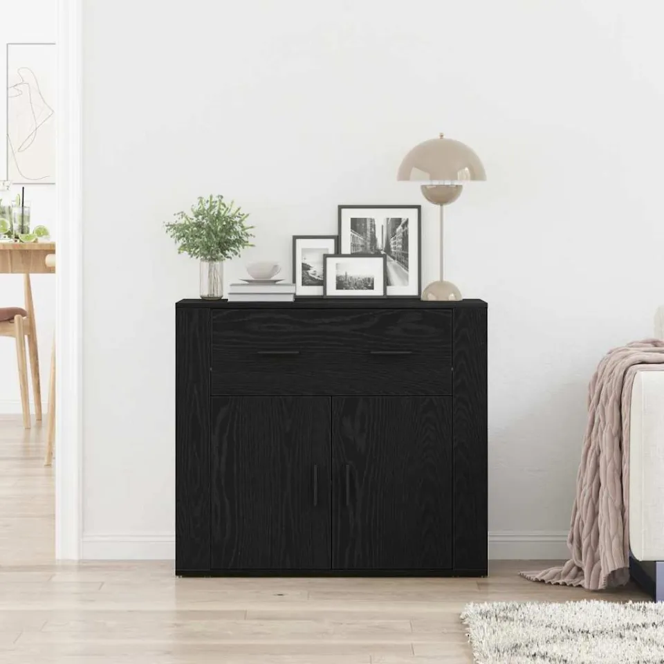 vidaXL Dressoir Zwart Eiken 80 x 33 x 70 cm Bewerkt hout, foto 3