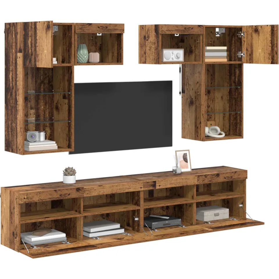 vidaXL TV Wandmeubels 6 st 100 x 30 x 40 cm Zwart Eiken, foto 3