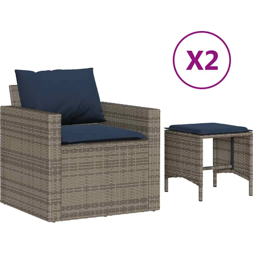 vidaXL 4-delige Loungeset met kussens poly rattan grijs, foto 3