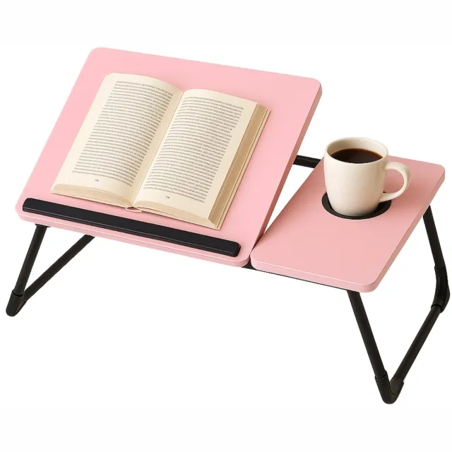 Cheqo Verstelbare Laptoptafel - Laptopstandaard - Laptop Tafel - Opklapbare Bedtafel MDF - Banktafel Anti-slip - Ontbijttafel - Ontbijt op Bed Tafel - Metaal - Roze