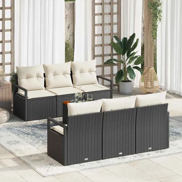 vidaXL Tuinbankenset 7 st Zwart poly rattan, foto 2