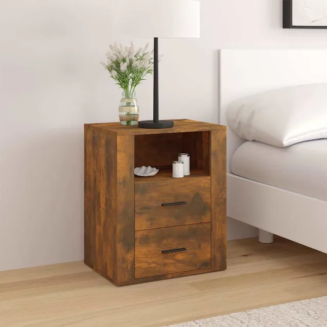 vidaXL Nachtkastje 50x36x60 cm bewerkt hout gerookt eikenkleurig, foto 2