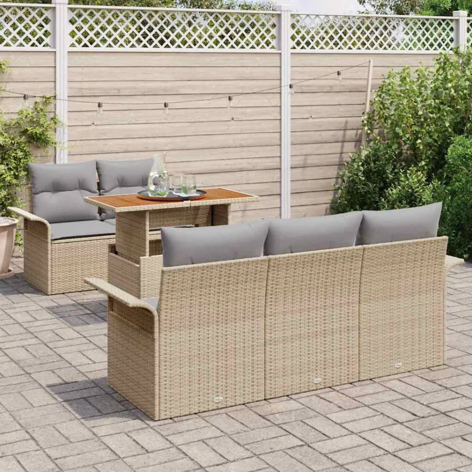 vidaXL Tuin Sofa Set 6 st Beige Poly riet, foto 3