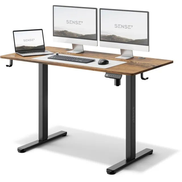 SENSE7 NOJO - Zit Sta Bureau - Elektrisch Verstelbaar - 120 x 60 cm - Computerbureau - Gamingbureau - Elektrische Hoogteverstelling - Geheugenfunctie - Hoofdtelefoonhouder - Kabelopbergsysteem - Zwart / Donkerbruin