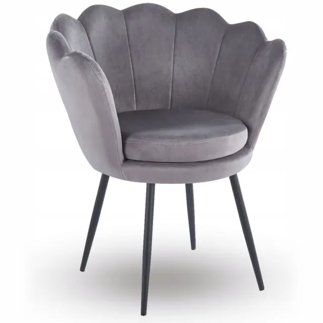 Furnitex FR1-FX - Schelpfauteuil - Grijs fluweel - Zwarte metalen poten Grijs;Zwart