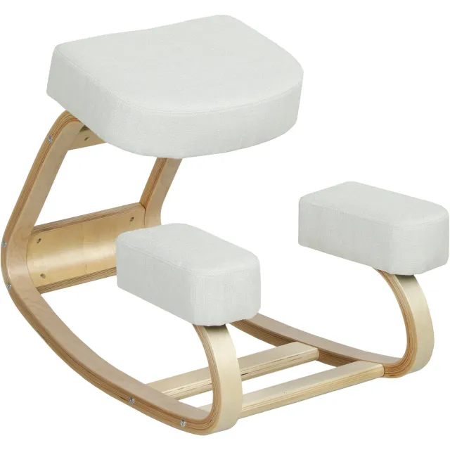 MUVANO Kniestoel - ergonomische kniestoel voor kantoor - berkenhouten frame - verstelbare zithoogte 51-58 cm - actieve zithouding - thuiskantoor crèmewit