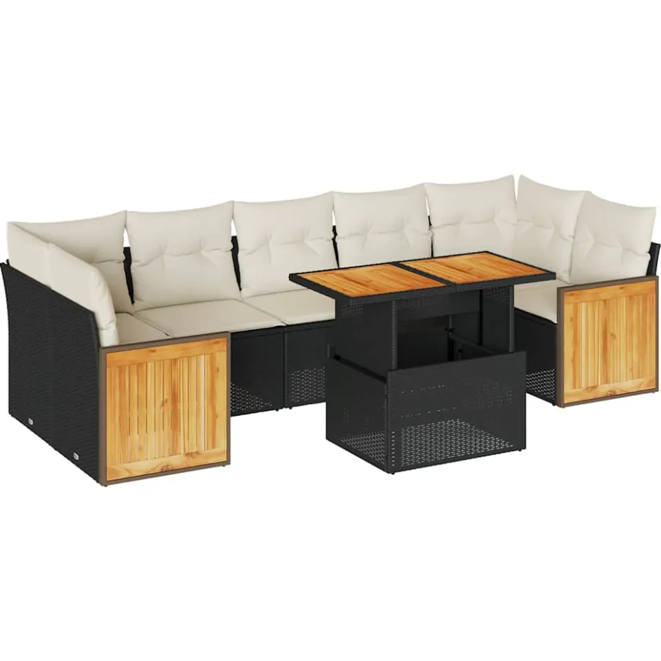 vidaXL 8-delige Loungeset met kussens poly rattan acacia zwart, foto 3