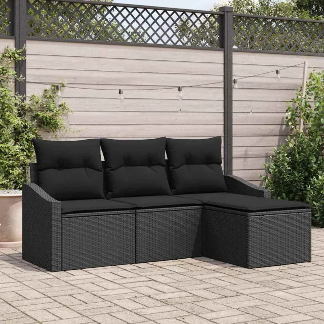 vidaXL Bankstel 4 st Zwart poly rattan, foto 2
