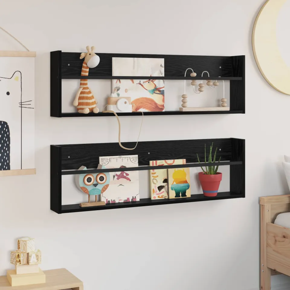 vidaXL Tijdschrift Rek 2 st Zwart Eiken 100 x 12 x 30 cm Bewerkt hout, foto 4
