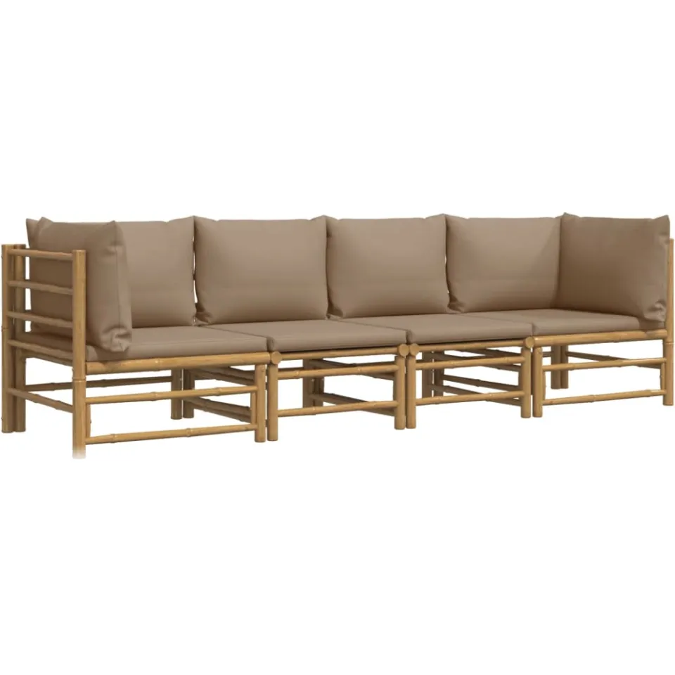 vidaXL 4-delige Loungeset met kussens bamboe taupe Bruin