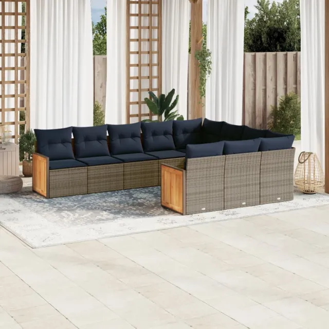 vidaXL 10-delige tuinbankset met kussens, grijs polyrotan, foto 2