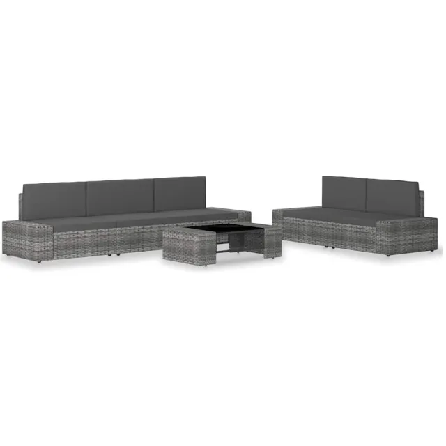 vidaXL 6-delige Loungeset poly rattan grijs