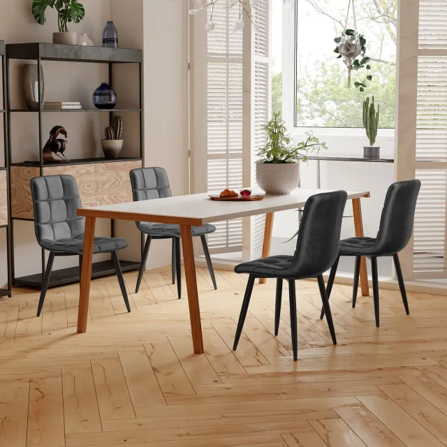 ROSAHQNDA Set van 4 eetkamerstoelen 44x46x86 cm, gestoffeerde keukenstoelen met metalen poten, moderne stoelen voor eetkamer en woonkamer, fluweel, grijs
