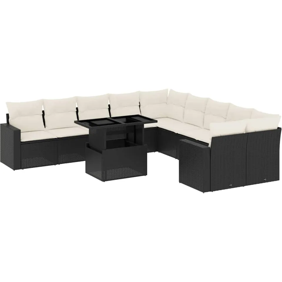 vidaXL 11-delige Loungeset met kussens poly rattan zwart