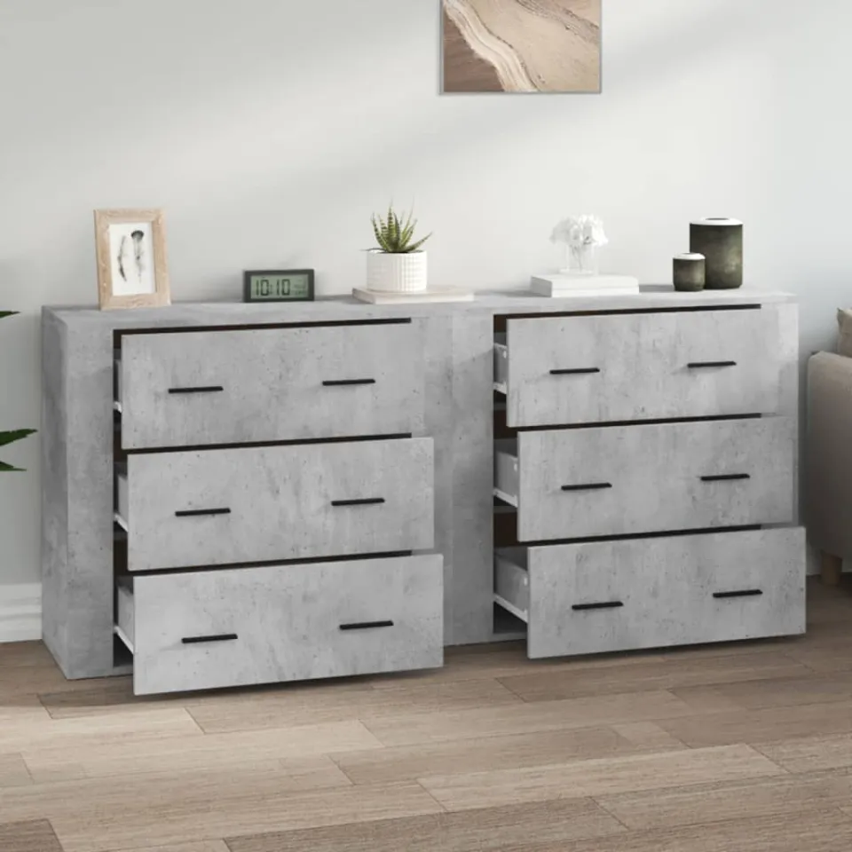 vidaXL Dressoirs 2 st bewerkt hout betongrijs grijs, foto 3