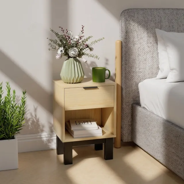 FloraGrace Nachtkastje - Met Lade En Open Vak - Compact Opbergmeubel Voor Slaapkamer En Woonkamer - Spaanplaat - 35x26x50 Cm - Eiken Oak