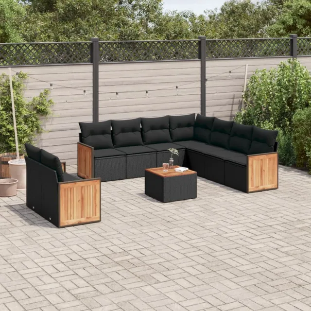 vidaXL 10-delige Loungeset met kussens poly rattan zwart, foto 2