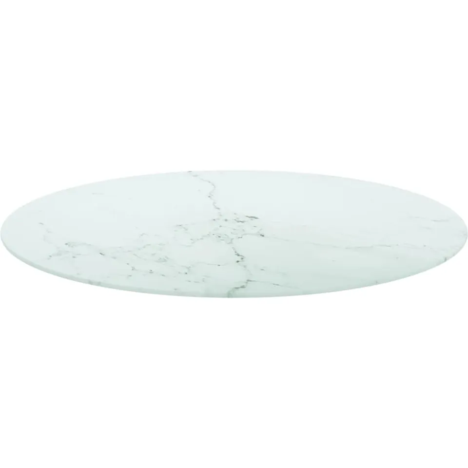 vidaXL Tafelblad Ø80x1 cm gehard glas met marmeren design wit, foto 2
