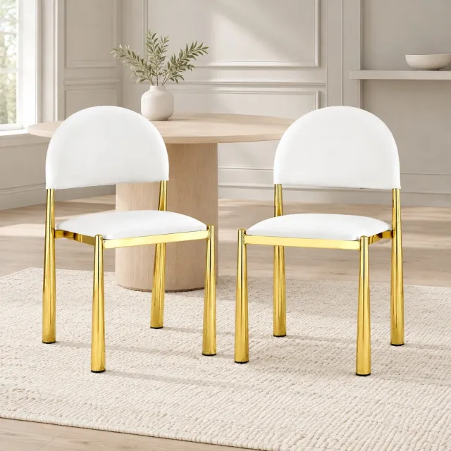 CHICFURN Eetkamerstoel set van 2 - Kunstleer - Metalen poten - Wit