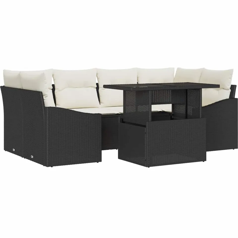 vidaXL Tuin Sofa Set 7 st Zwart poly rattan, foto 4