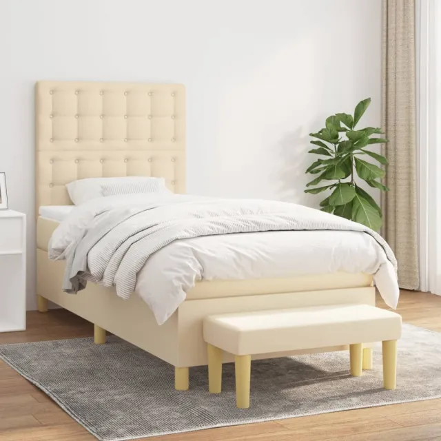 vidaXL Boxspring met matras stof crèmekleurig 80x200 cm