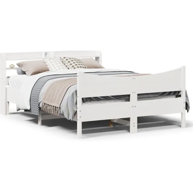 vidaXL Bedframe met hoofdbord massief grenenhout wit 160x200 cm
