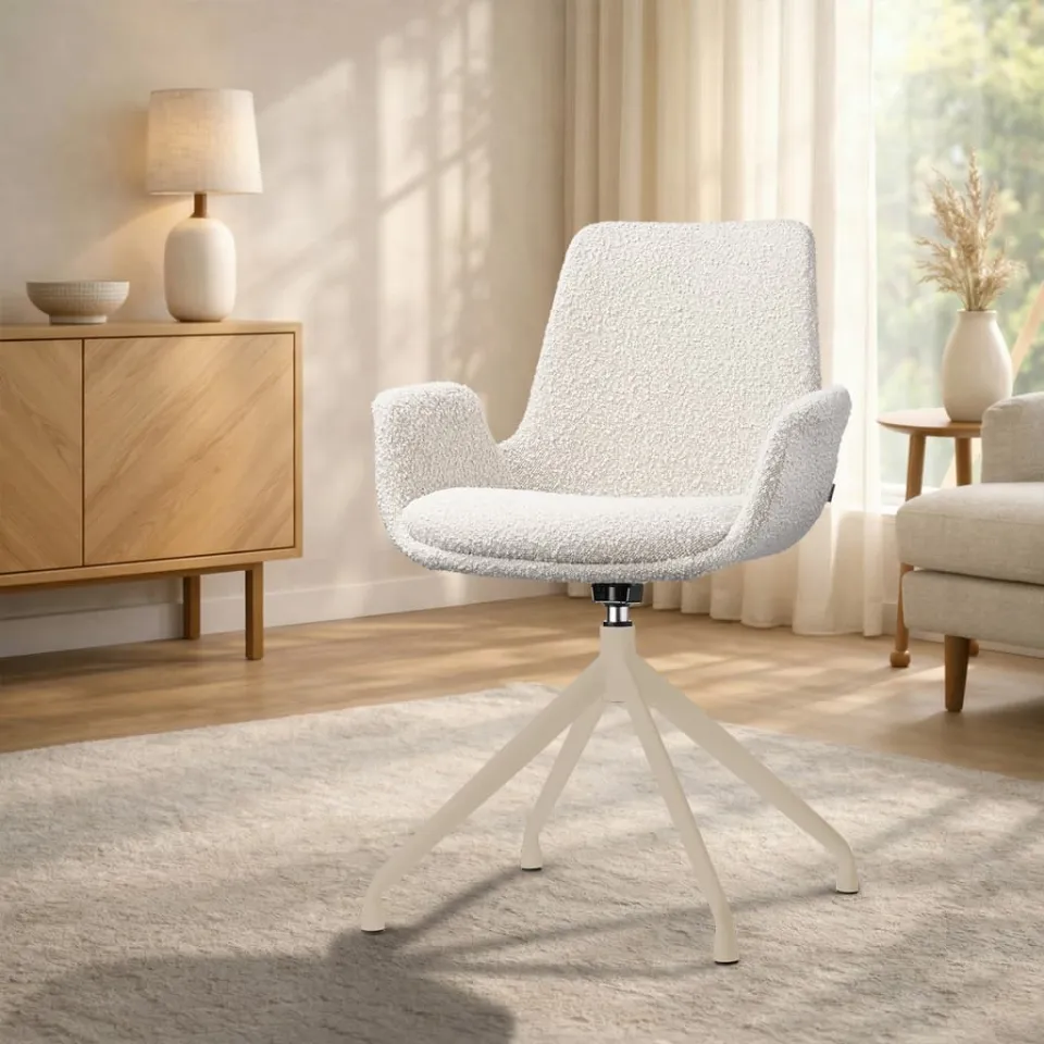 Nolon Nola-Eef draaibare eetkamerstoel bouclé beige - beige onderstel, foto 3